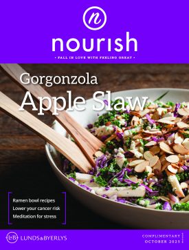 October 2025 issue of Nourish magazine featuring Gorgonzola Apple Slaw